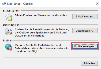 Outlook 2016 Profile anzeigen
